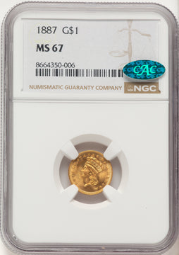 1887 G$1 CAC Gold Dollar NGC MS67
