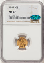1887 G$1 CAC Gold Dollar NGC MS67