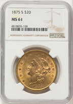 1875-S $20 Liberty Double Eagle NGC MS61