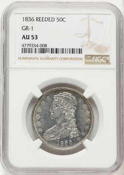 1836 50C REED EDGE Reeded Edge Half Dollar NGC AU53