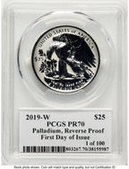 2019-W Palladium Eagle 1 oz REV FDI John PCGS PR70 Mercanti