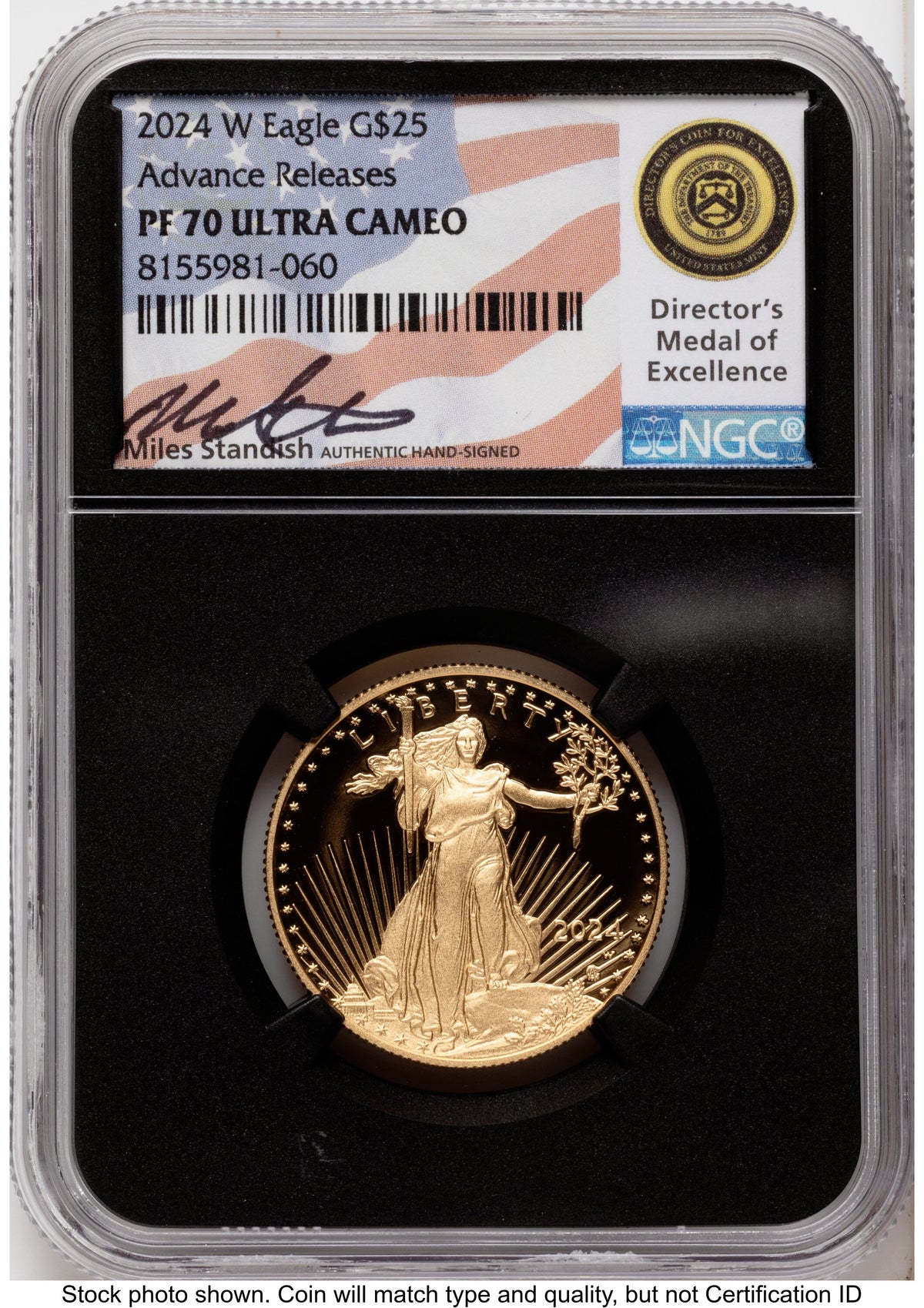 2024-W Proof Gold Eagle 1/2 oz AR Miles Standish NGC PF70