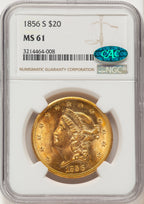 1856-S $20 CAC Liberty Double Eagle NGC MS61