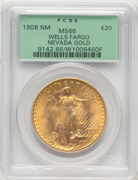 1908 $20 NO MOTTO Saint-Gaudens Double Eagle PCGS MS66