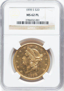 1898-S $20 PL Liberty Double Eagle NGC MS62