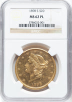 1898-S $20 PL Liberty Double Eagle NGC MS62