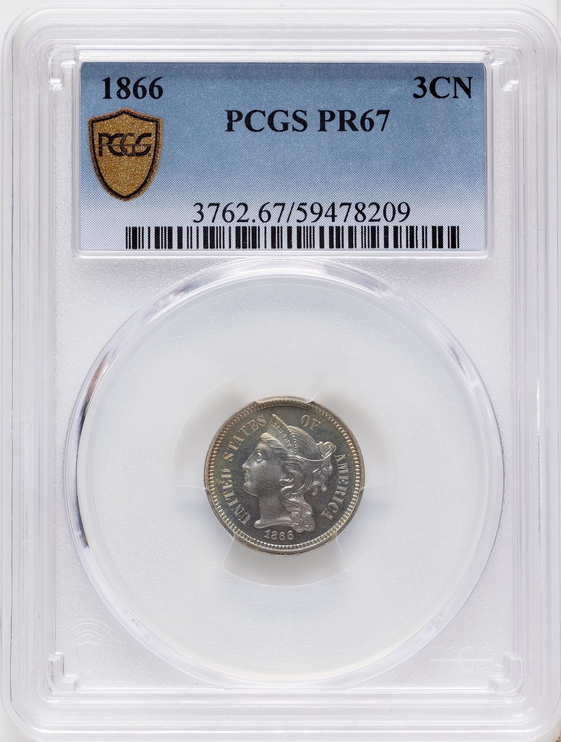 1866 3CN Proof Three Cent Nickel PCGS PR67