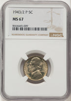 1943/2-P 5C Jefferson Nickel NGC MS67