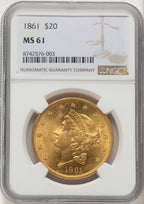1861 $20 Liberty Double Eagle NGC MS61