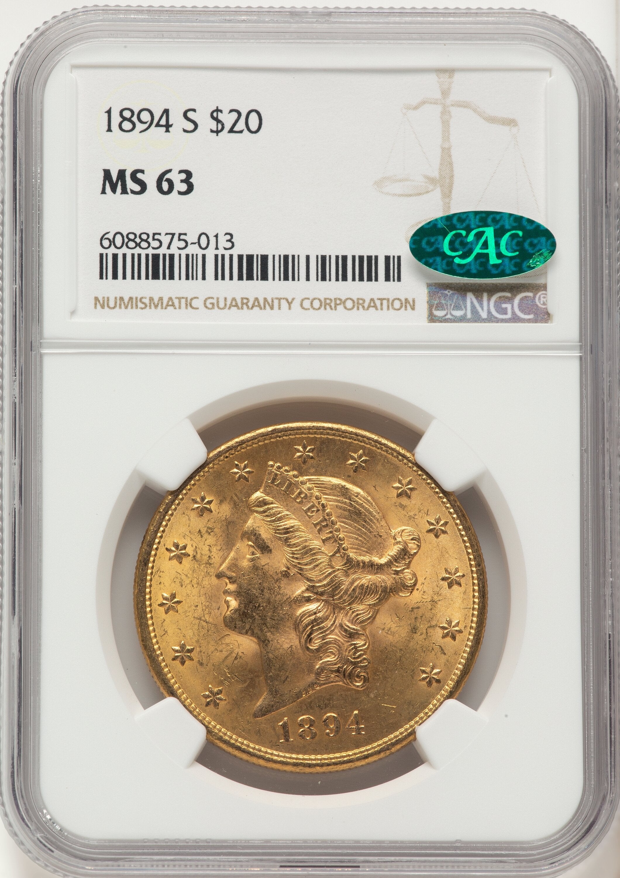 1894-S $20 CAC Liberty Double Eagle NGC MS63