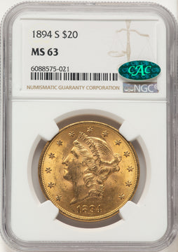 1894-S $20 CAC Liberty Double Eagle NGC MS63