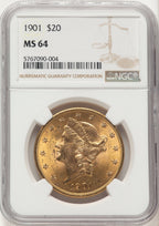 1901 $20 Brown Label Liberty Double Eagle NGC MS64