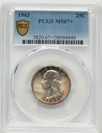1943 25C Washington Quarter PCGS MS67+