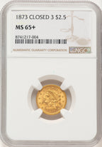 1873 $2.50 Closed 3 Liberty Quarter Eagle NGC MS65+