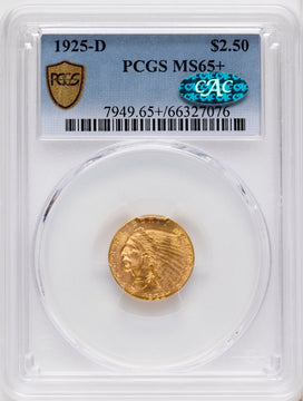 1925-D $2.50 CAC Indian Quarter Eagle PCGS MS65+