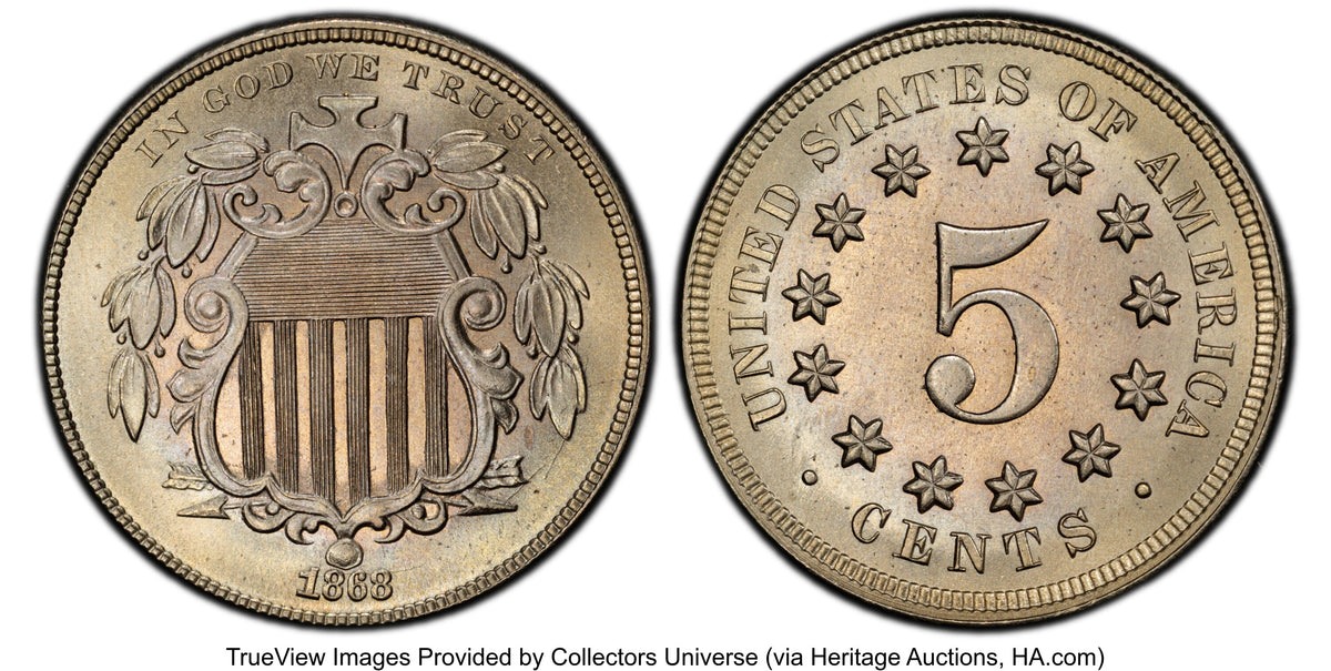 1868 5C Shield Nickel PCGS MS67