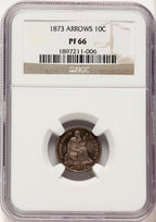 1873 10C Arrows F-102 Proof Seated Dime NGC PR66