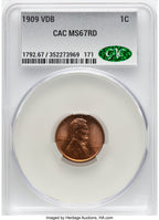1909 1C VDB RD Lincoln Cent CACG MS67