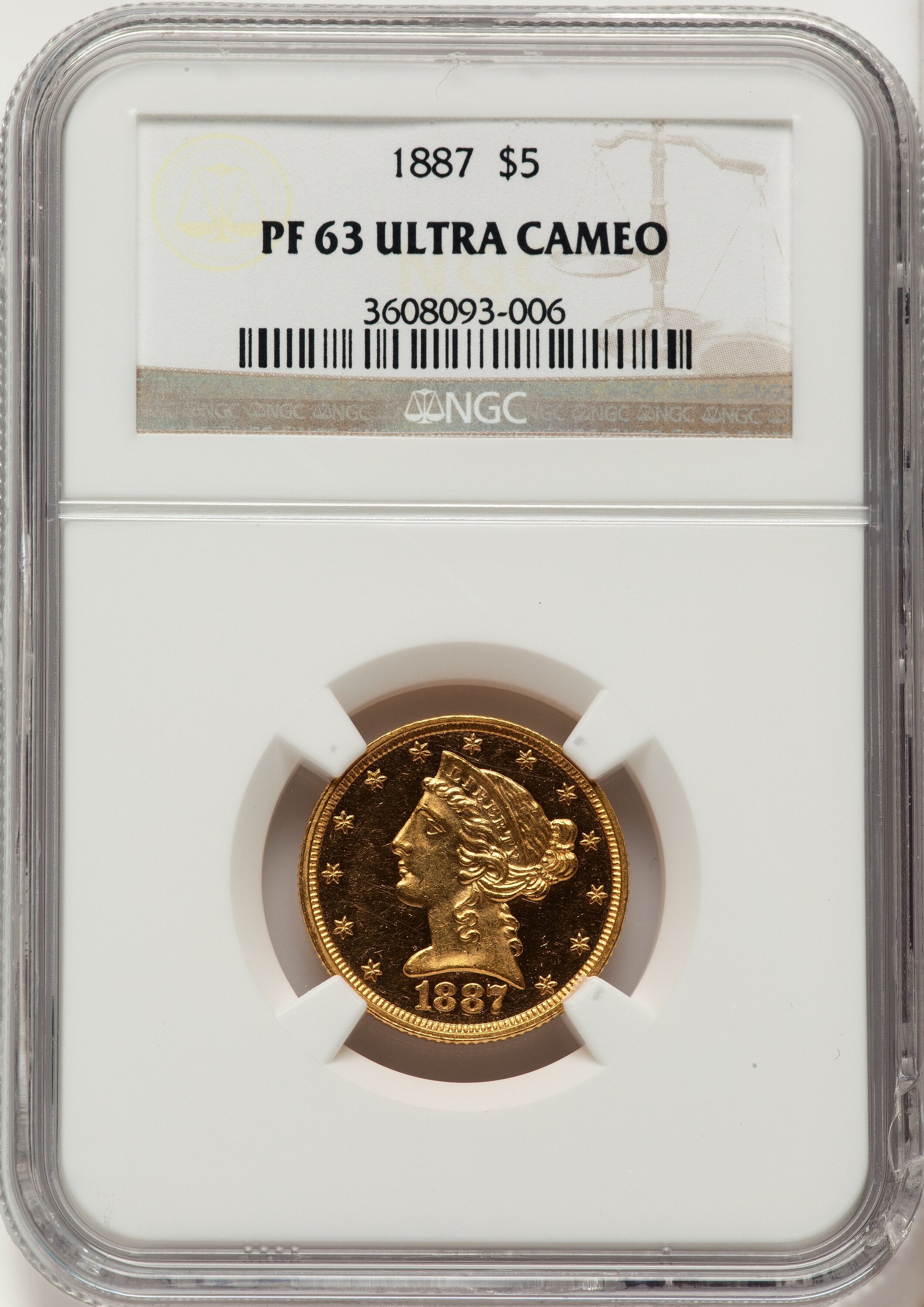 1887 $5 Proof Liberty Half Eagle NGC PR63