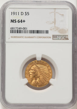 1911-D $5 Indian Half Eagle NGC MS64+