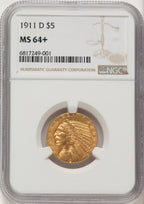 1911-D $5 Indian Half Eagle NGC MS64+