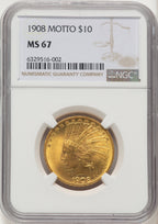 1908 $10 MOTTO Indian Eagle NGC MS67