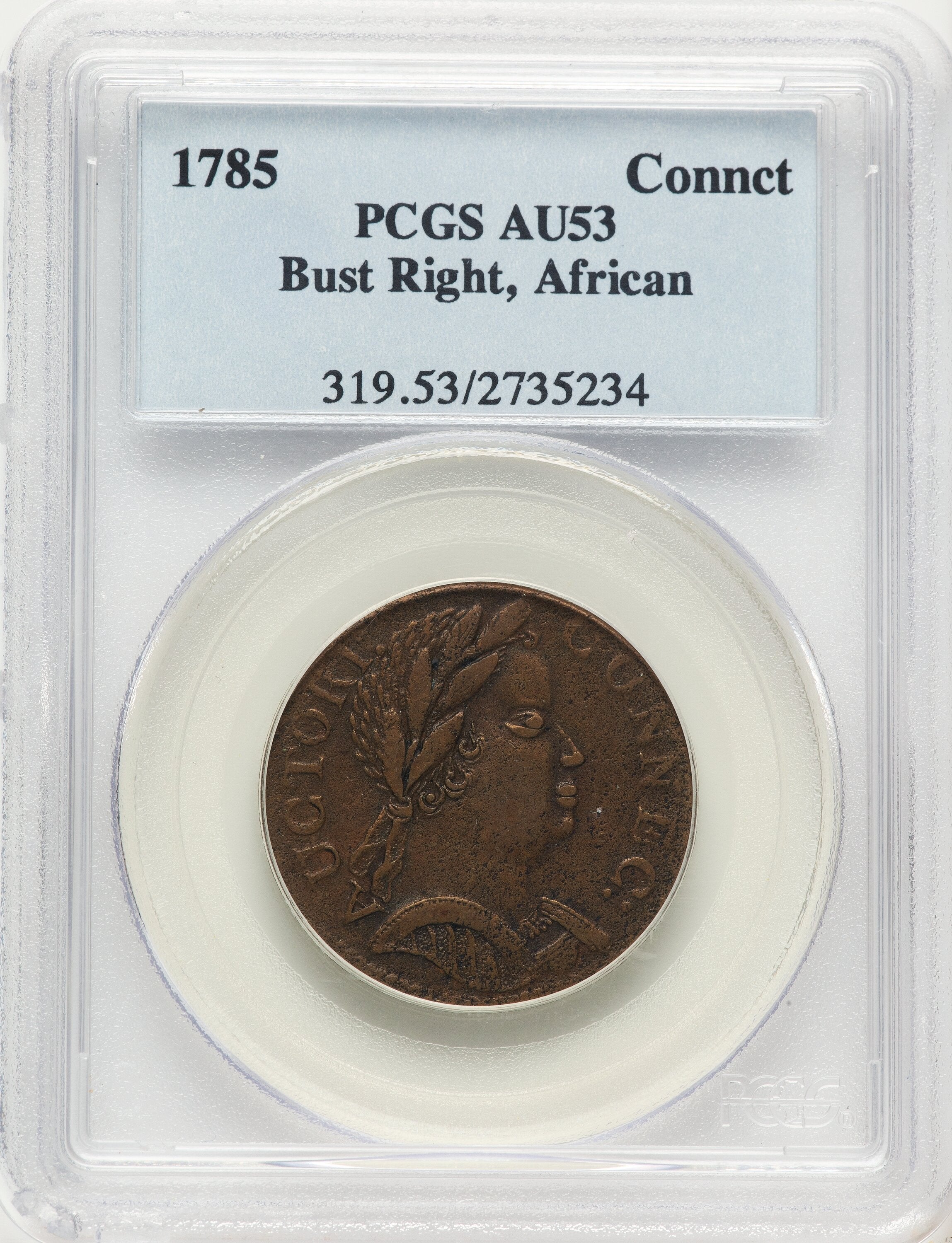 1785 Connecticut Copper African Head BN Colonials PCGS AU53