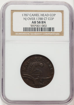 1787 New Jersey Copper Camel Head BN Colonials NGC AU58