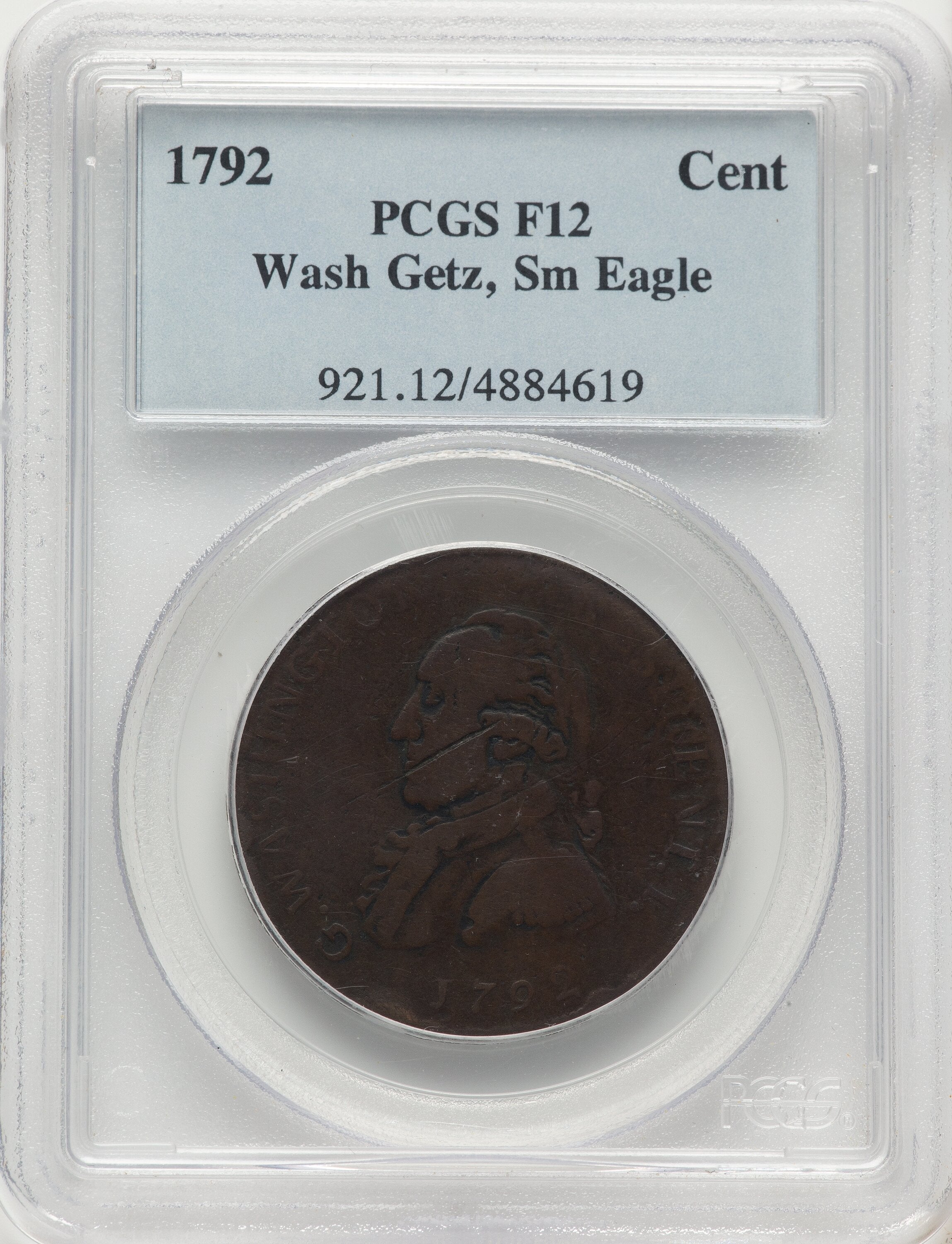 1792 Washington Getz Pattern Cent Small Eagle Copper BN Colonials PCGS F12