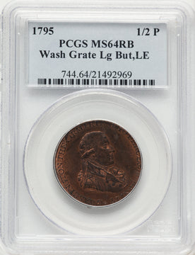 1795 Washington Grate Halfpenny Large Buttons Lettered Edge RB Colonials PCGS MS64