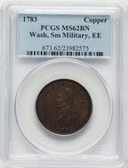 1783 Washington & Independence Cent Small Military Bust Engrailed Edge BN Colonials PCGS MS62