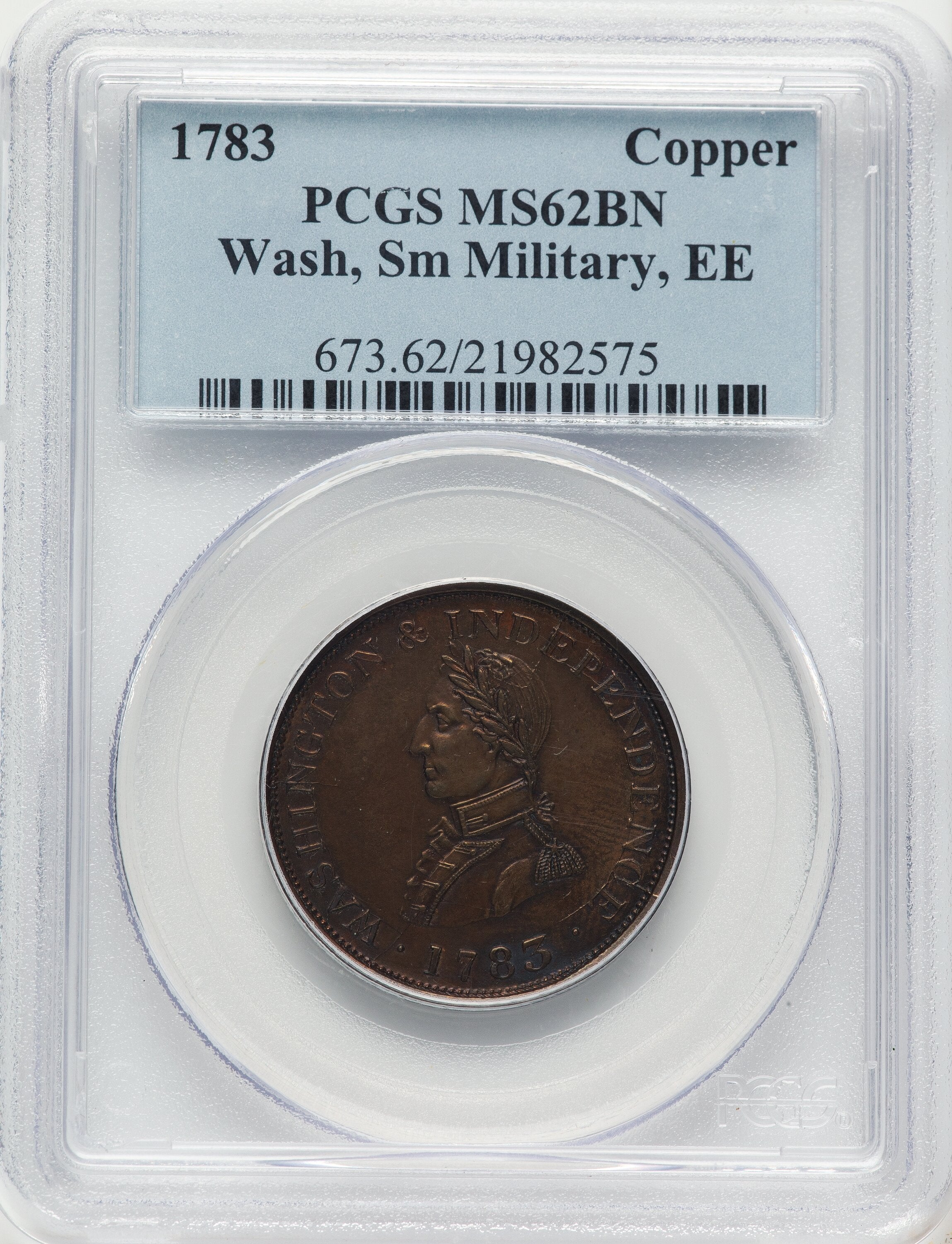 1783 Washington & Independence Cent Small Military Bust Engrailed Edge BN Colonials PCGS MS62