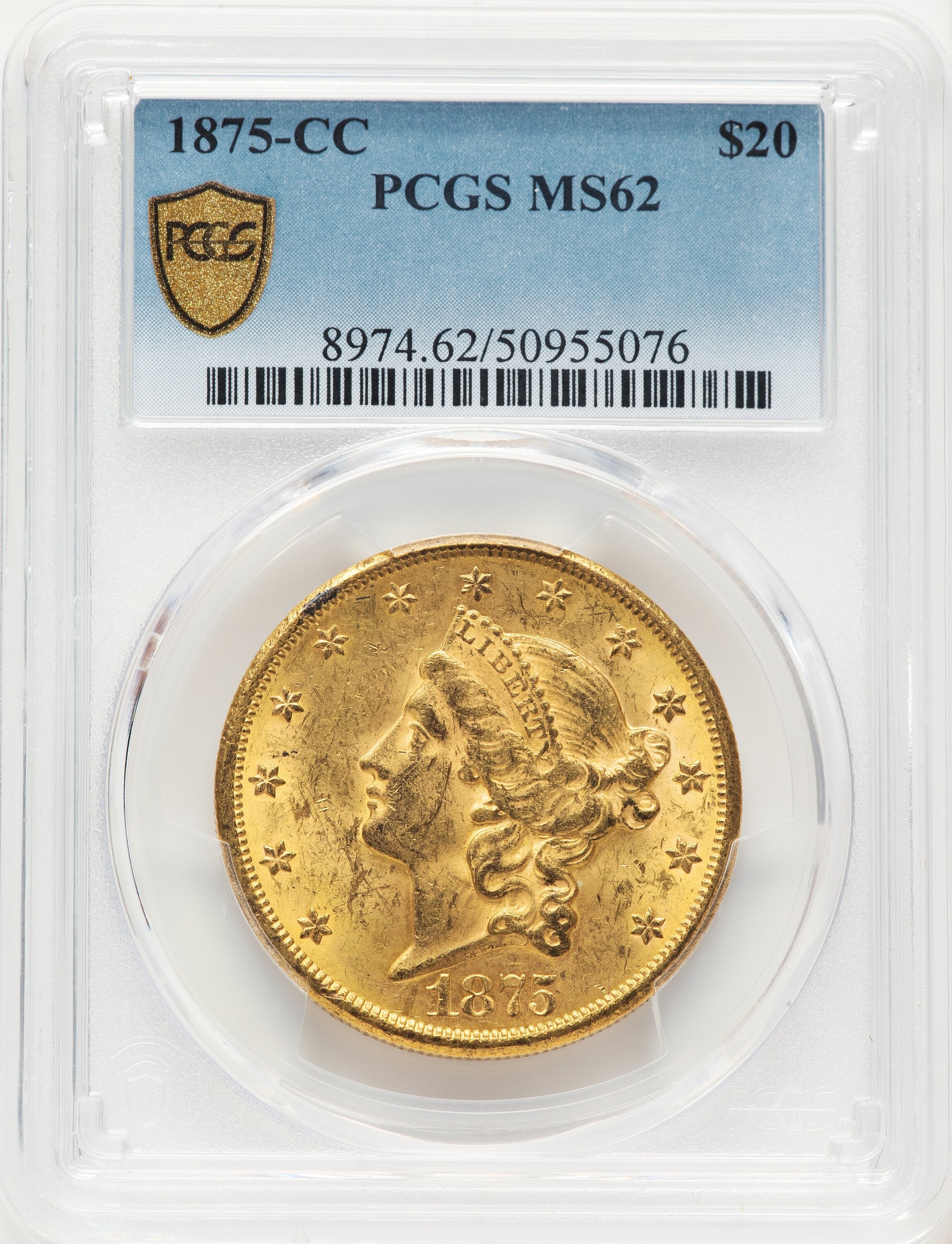 1875-CC $20 Liberty Double Eagle PCGS MS62