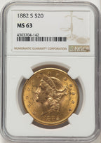 1882-S $20 Liberty Double Eagle NGC MS63