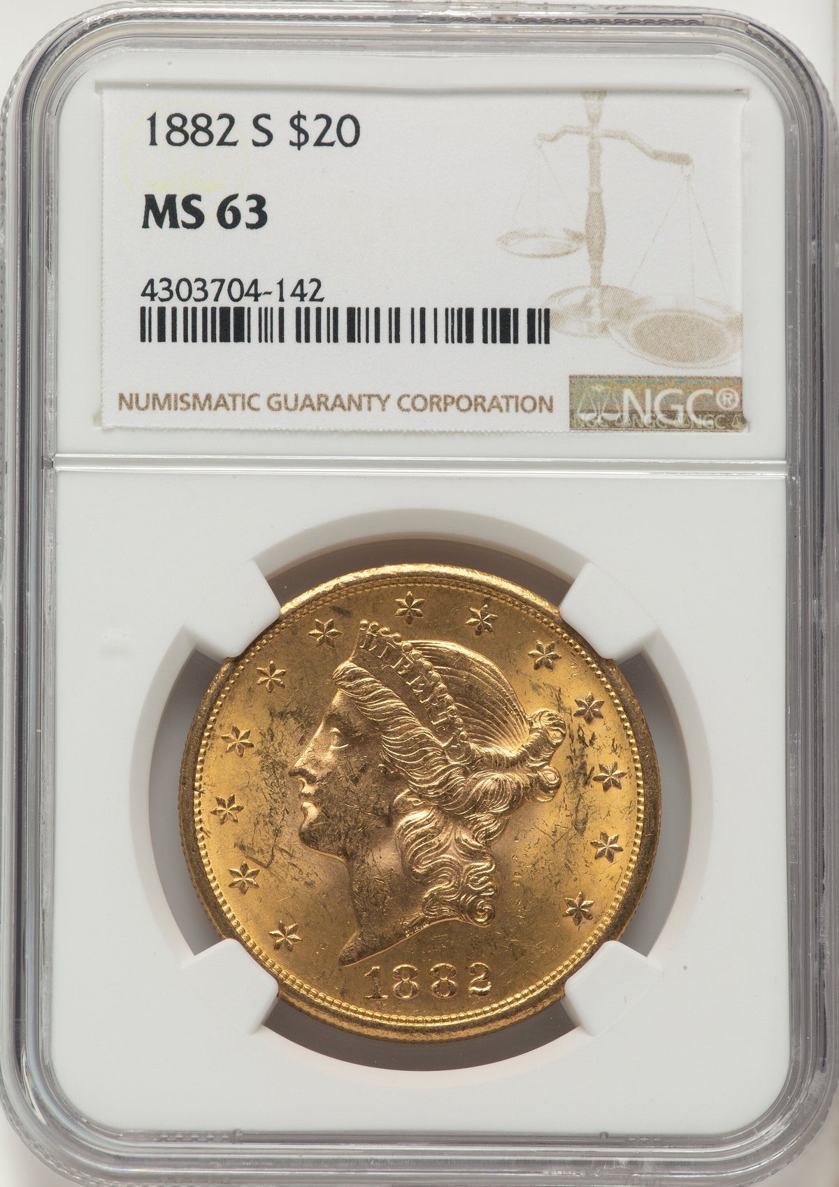 1882-S $20 Liberty Double Eagle NGC MS63
