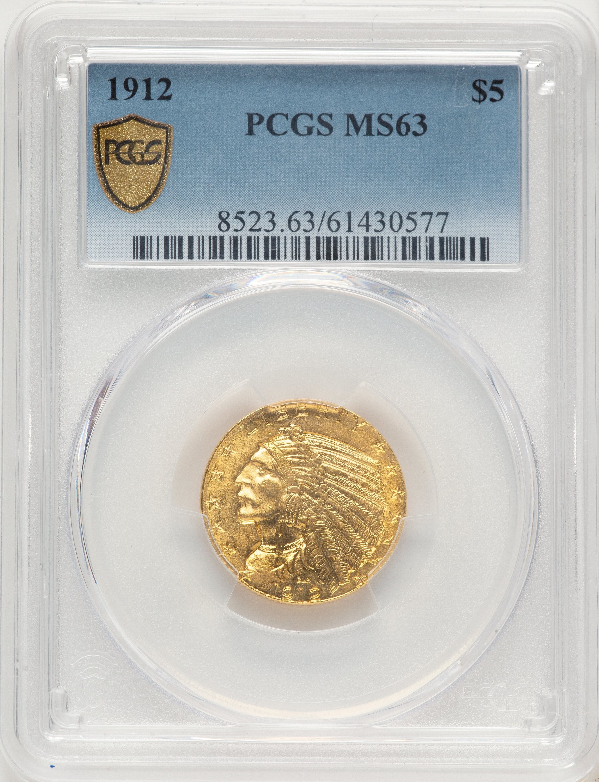 1912 $5 Indian Half Eagle PCGS MS63