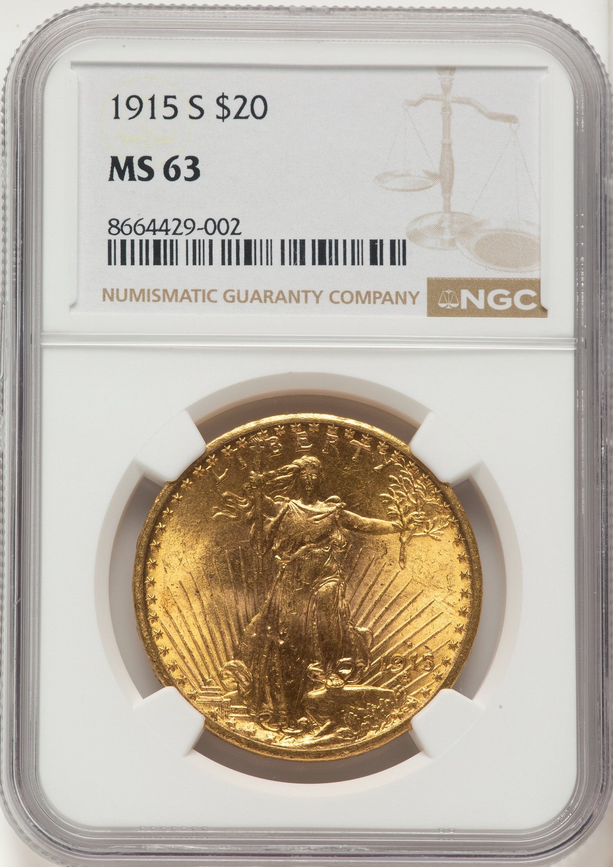 1915-S $20 Saint-Gaudens Double Eagle NGC MS63