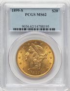 1899-S $20 Blue Label Liberty Double Eagle PCGS MS62