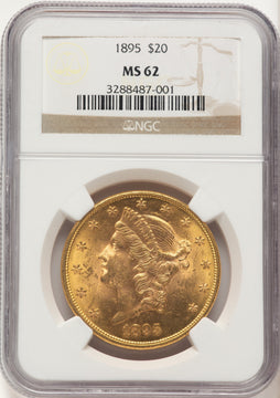 1895 $20 Brown Label Liberty Double Eagle NGC MS62