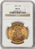 1895 $20 Brown Label Liberty Double Eagle NGC MS62