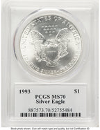1993 Silver Eagle John PCGS MS70 Mercanti