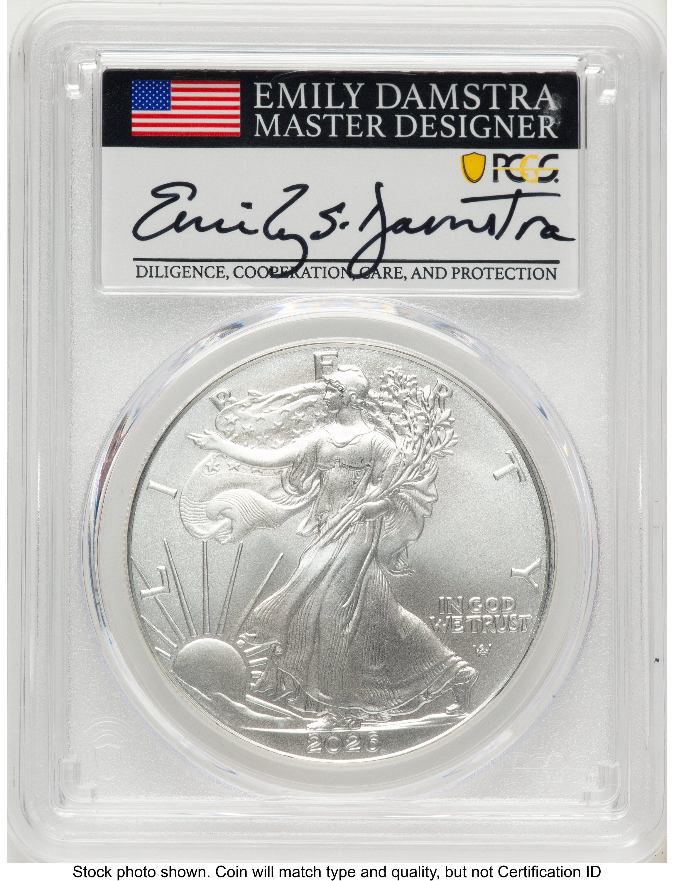 2026 Silver Eagle FDI Emily Damstra PCGS MS70