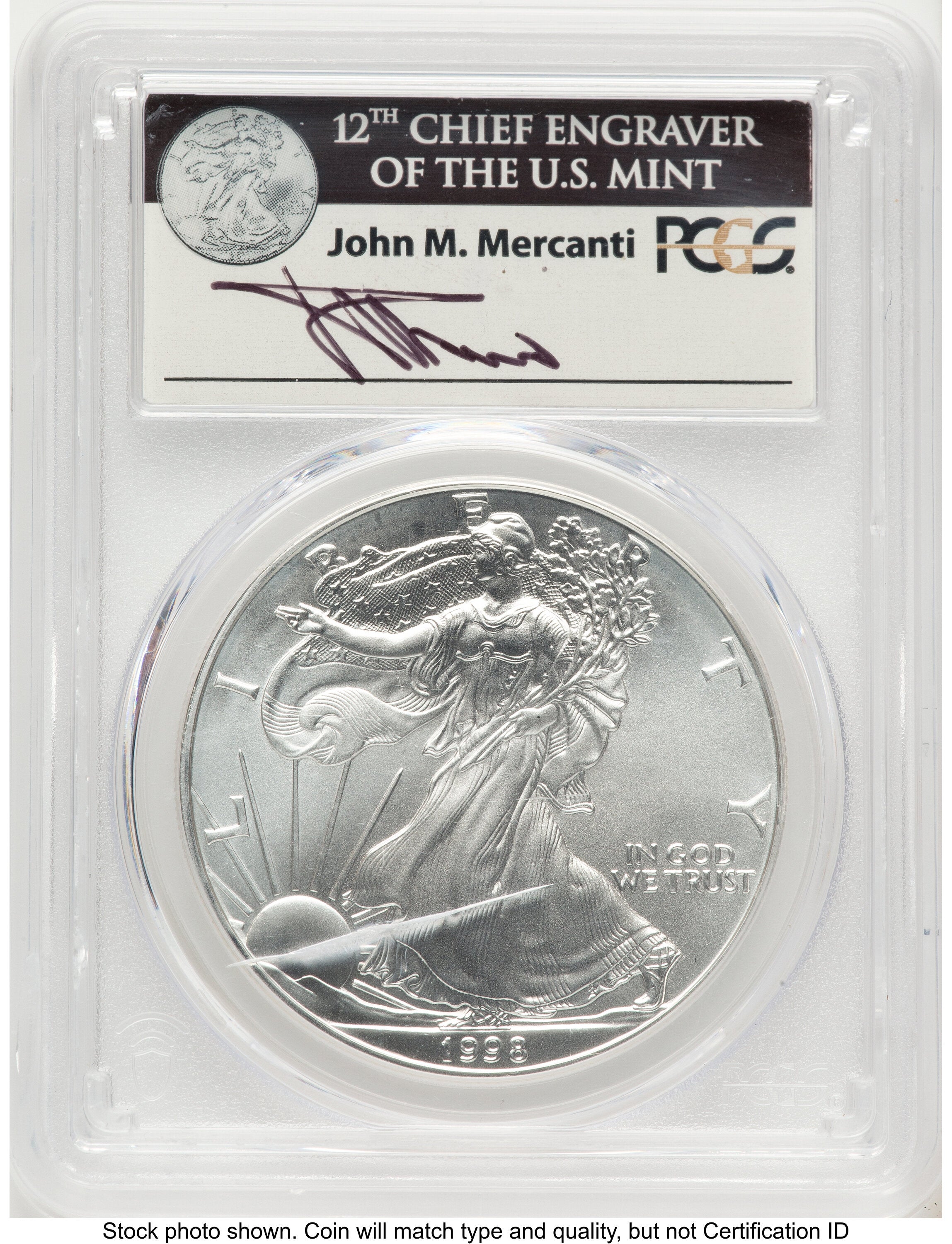 1998 Silver Eagle John PCGS MS70 Mercanti