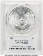1998 Silver Eagle John PCGS MS70 Mercanti