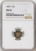 1859 3CS Three Cent Silver NGC MS65