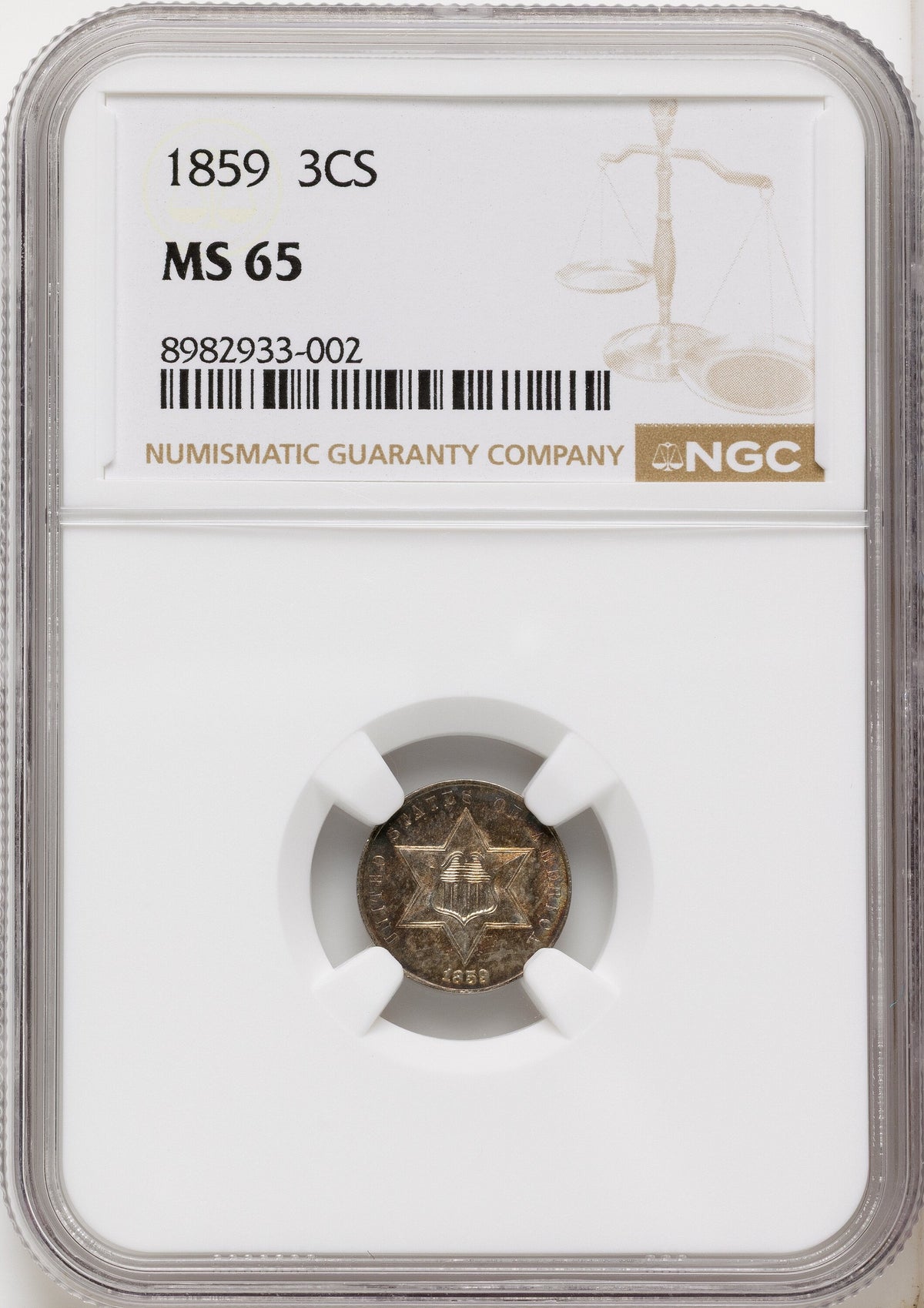 1859 3CS Three Cent Silver NGC MS65