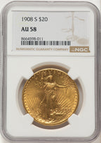 1908-S $20 Saint-Gaudens Double Eagle NGC AU58