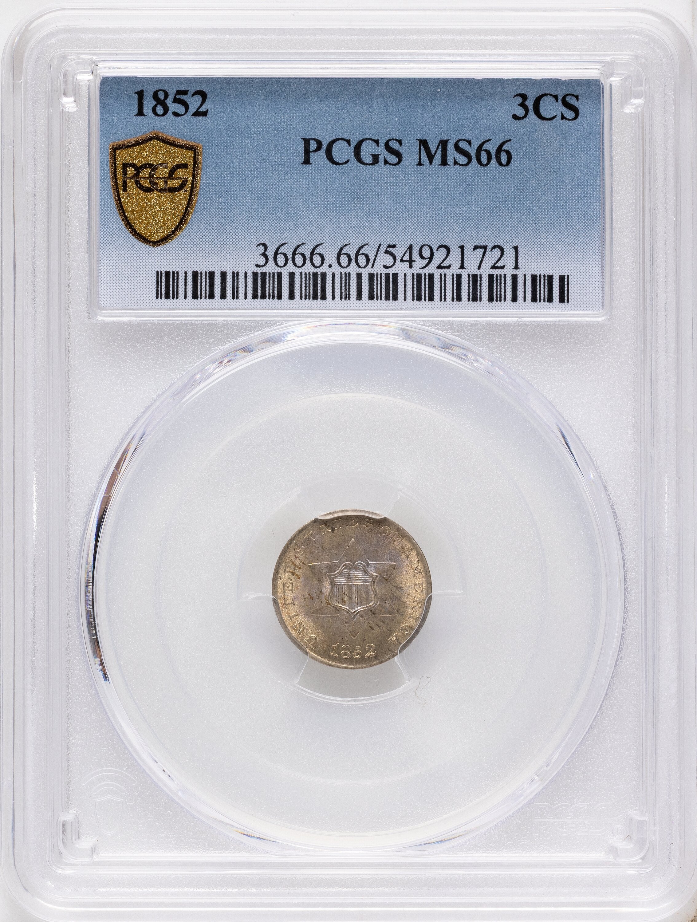 1852 3CS Three Cent Silver PCGS MS66