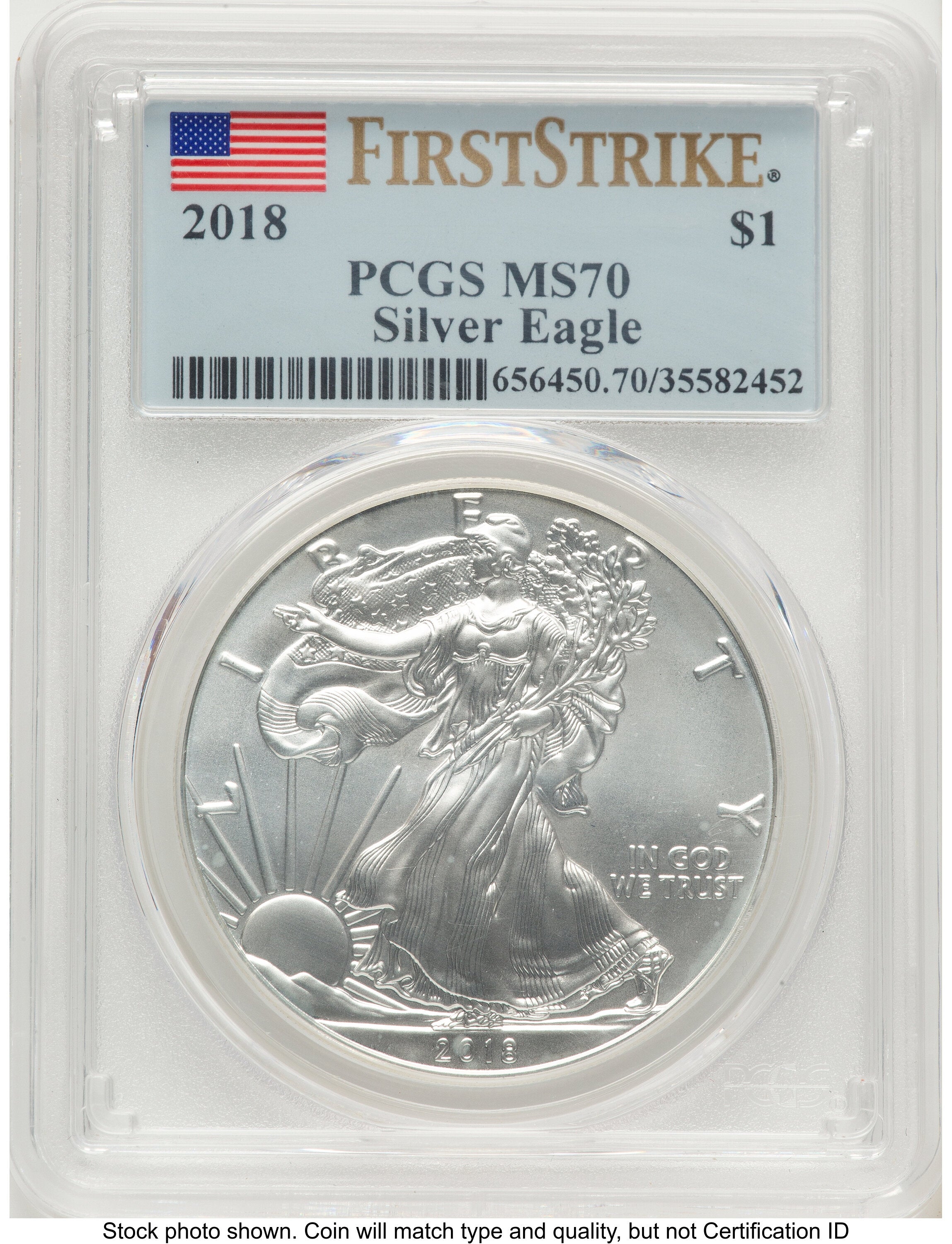 2018 Silver Eagle FS Flag PCGS MS70