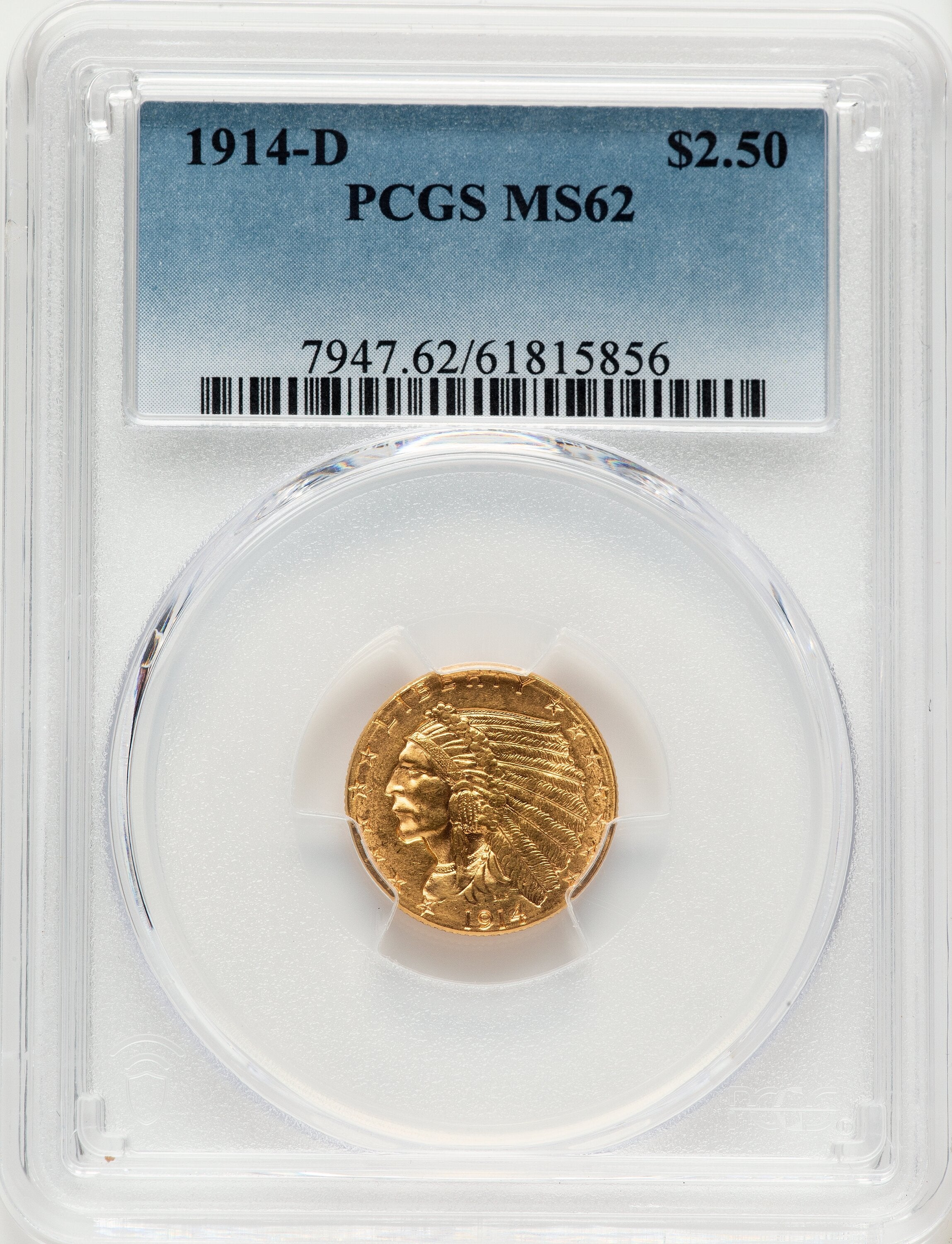 1914-D $2.50 Indian Quarter Eagle PCGS MS62